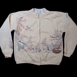 Medium Granny Cardigan Sweatshirt Vintage Artisans Button-Up Baby Bird Nest